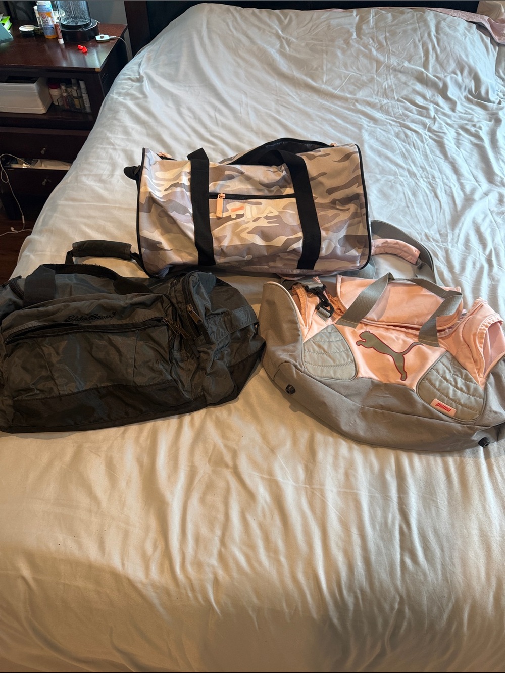 Bundle Puma , Eddie Bauer gray  & Fila  Duffel Bags - Sporty Weekend / Gym Bag.